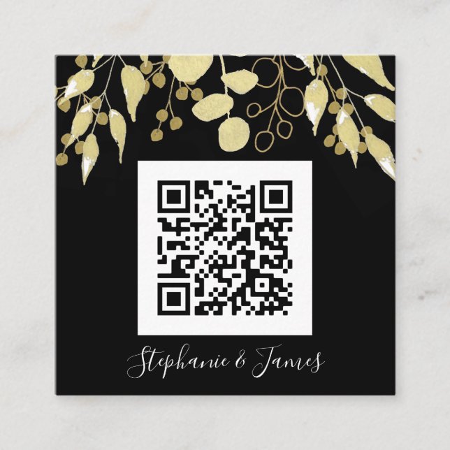 Budget QR Code Black Gold Hochzeit Einladung (Vorderseite)