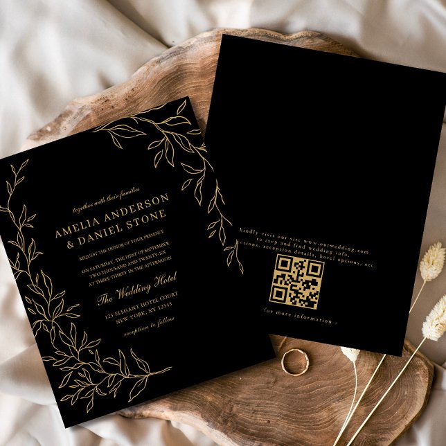 Budget QR Code Black Gold Hochzeit Einladung (Von Creator hochgeladen)