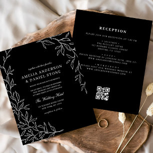 Budget QR Code Black & White Wedding Einladung