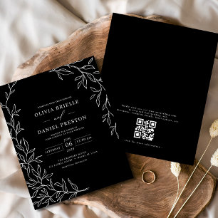 Budget QR Code Black & White Wedding Einladung