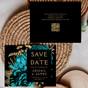 Budget-QR-Code-Blumen-Teal-Hochzeit-Sparen Sie das