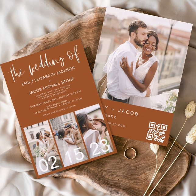 Budget QR Code Burnt Orange Hochzeit Einladung (Von Creator hochgeladen)