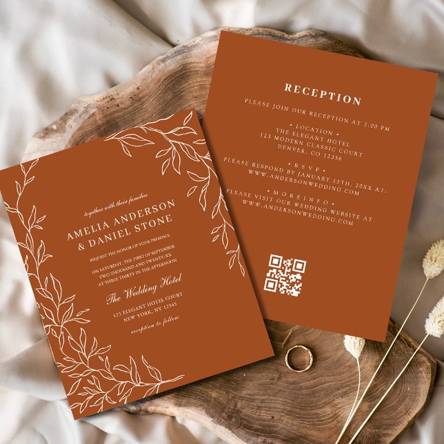Budget QR Code Burnt Orange Hochzeit Einladung Flyer (Von Creator hochgeladen)