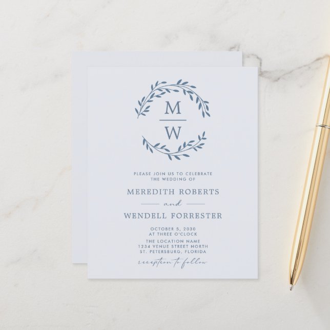 Budget QR Code Dusty Blue Monogram Wedite (Vorderseite/Rückseite Beispiel)