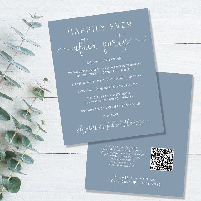 Budget QR Code Dusty Blue Wedding Reception Einlad (Von Creator hochgeladen)