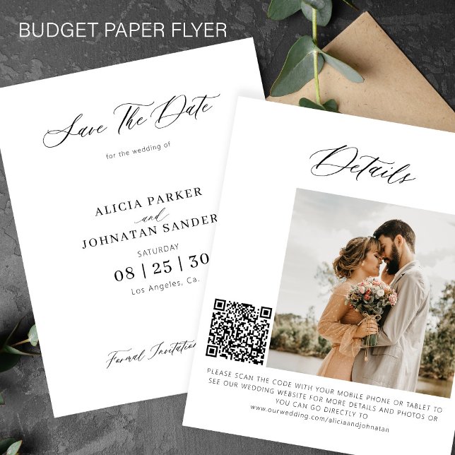 Budget QR Code elegante Foto Hochzeit speichern Si Flyer (Von Creator hochgeladen)