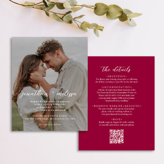BUDGET QR-Code Elegantes Magenta-Rot Foto-Hochzeit