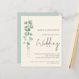 Budget QR Code Eucalyptus Ivory Hochzeit Einladung