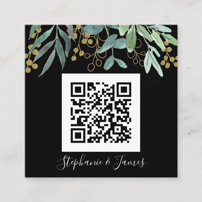 Budget QR Code Eukalyptus Black Wedding Einladung (Vorderseite)