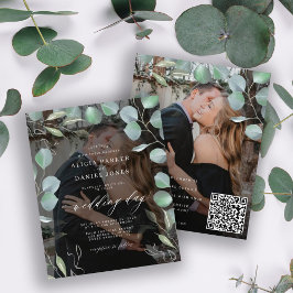 Budget QR CODE Eukalyptus Foto Hochzeit Einladung