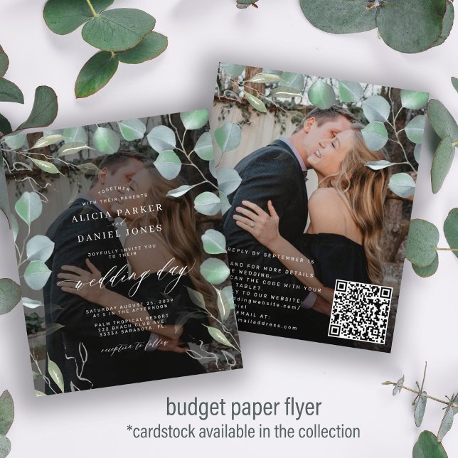 Budget QR CODE Eukalyptus Foto Hochzeit Einladung Flyer (Von Creator hochgeladen)