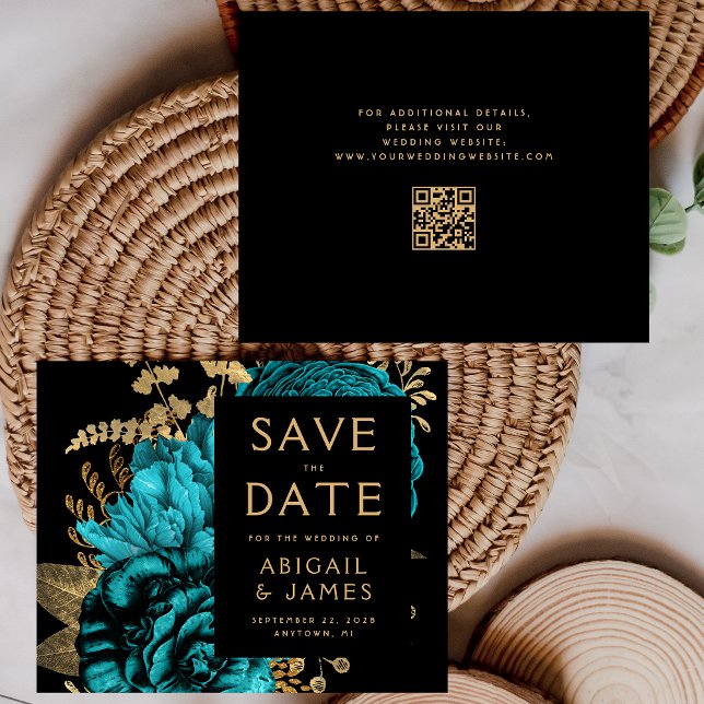 Budget QR Code Floral Aquamarin Wedding Save the D (Von Creator hochgeladen)