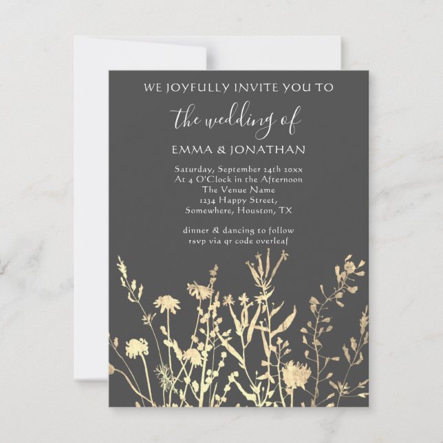 Budget QR CODE Floral Meadow Gold Grau (Vorderseite)