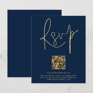 Budget QR Code Gold Navy Blue Script Hochzeit RSVP