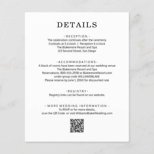 Budget QR-Code Hochzeitsdetails Flyer (Vorne)