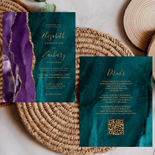 Budget QR Code Lila Gold Aquamarin Agate Wedding