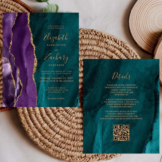 Budget QR Code Lila Gold Aquamarin Agate Wedding (Von Creator hochgeladen)