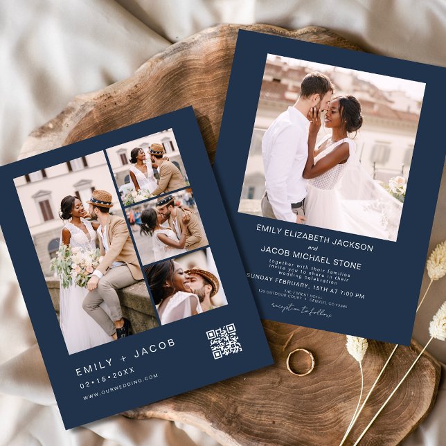 Budget QR Code Navy Blue Wedding Einladung (Von Creator hochgeladen)