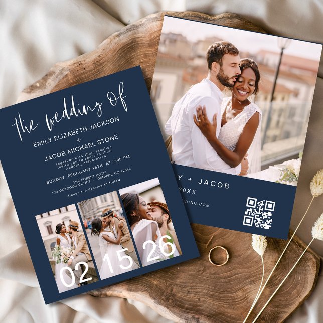 Budget QR Code Navy Blue Wedding Einladung (Von Creator hochgeladen)