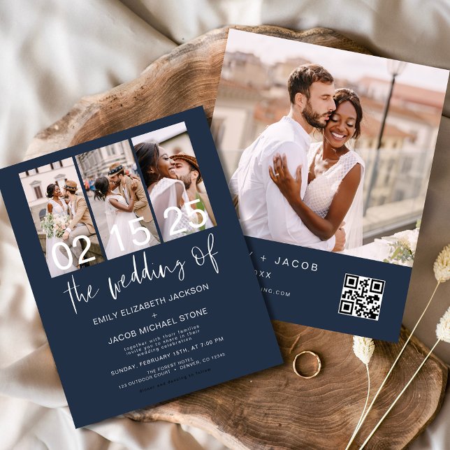 Budget QR Code Navy Blue Wedding Einladung (Von Creator hochgeladen)