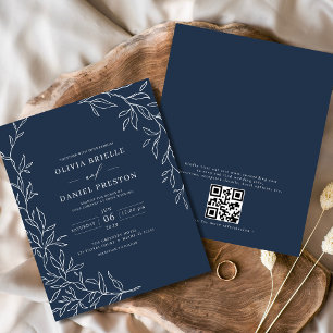 Budget QR Code Navy Blue Wedding Einladung Flyer