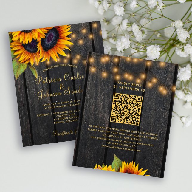 Budget QR-Code rustikale Sonnenblumen-Hochzeitsein (Von Creator hochgeladen)
