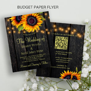 Budget QR-Code rustikale Sonnenblumen-Hochzeitsein Flyer