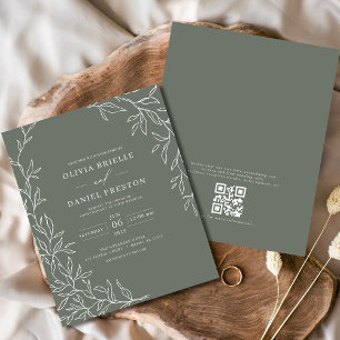 Budget QR Code Sage Grüne Hochzeit Einladung