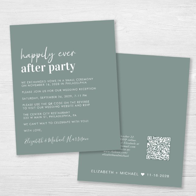 Budget QR Code Sage Grüne Hochzeitsempfang Einladu (An chic Happily Ever After Party all-in-one invitation for your wedding celebration)