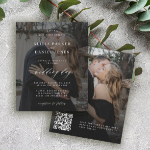 Budget QR CODE schwarze Foto-Hochzeitseinladung