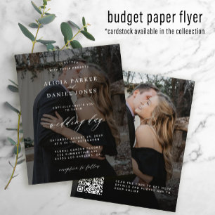 Budget QR CODE schwarze Foto-Hochzeitseinladung Flyer