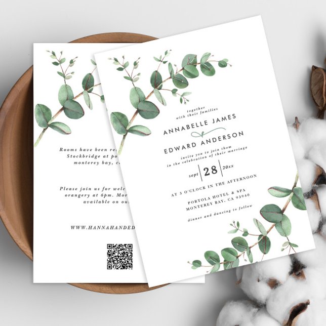 Budget QR Code Watercolor Eukalyptus botanisch Einladung (Von Creator hochgeladen)