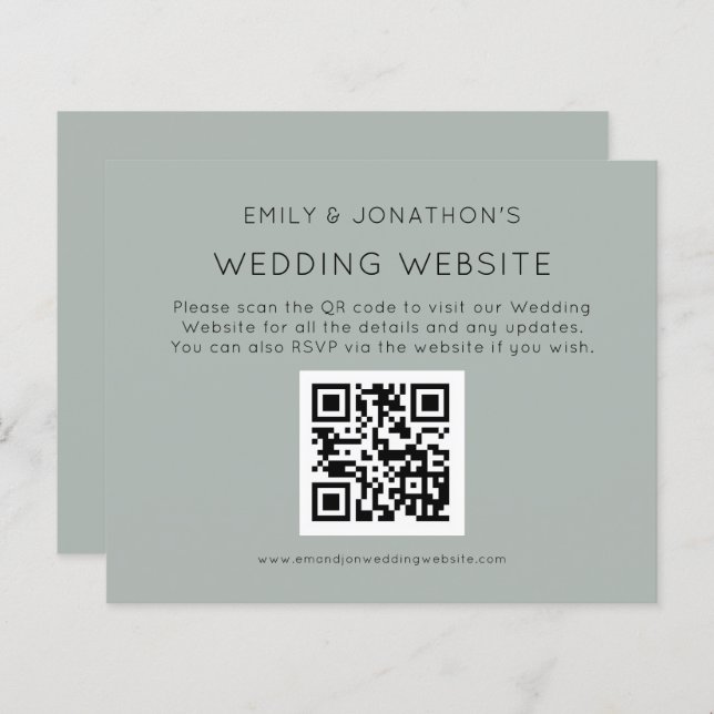 Budget QR Code Wedding Website Silvery Sage Encl (Vorne/Hinten)