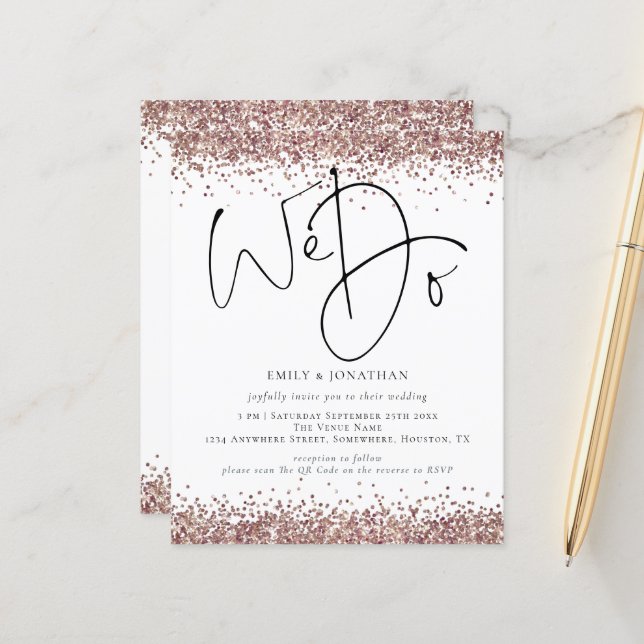 Budget QR Rose Gold Glitzer Wir machen Hochzeit Ei (Vorderseite/Rückseite Beispiel)