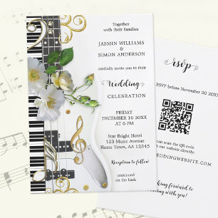 Budget QR RSVP Rose Music Themed Hochzeit Einladung