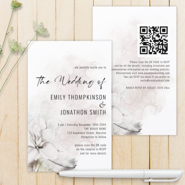 Budget QR White Floral Watercolor Hochzeit Einladu (Von Creator hochgeladen)