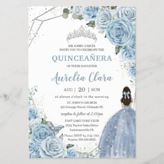Budget Quinceanera 15 Baby Blue Floral Einladung Flyer