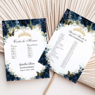 Budget Quinceañera 15 Navy Floral Corte Padrinos Flyer