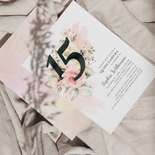 Budget Quinceanera 15th Birthday Floral Invitation (Von Creator hochgeladen)