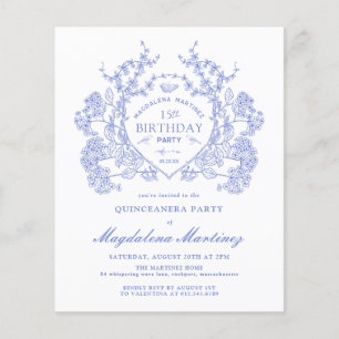 BUDGET Quinceanera Birthday Blue Floral Wappen