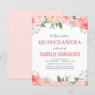 Budget QUINCEAÑERA Birthday Coral Peach Einladung
