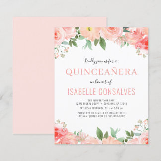Budget QUINCEAÑERA Birthday Coral Peach Einladung