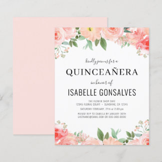 Budget QUINCEAÑERA Birthday Peach Coral Einladung