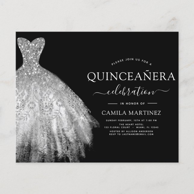 Budget Quinceanera Black and Silver Glitzer (Vorderseite)