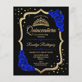 Budget Quinceanera - Black Gold Royal Blue Einladu Flyer