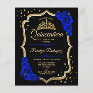 Budget Quinceanera - Black Gold Royal Blue Einladu Flyer