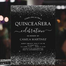 Budget Quinceanera Black Silver Glitzer Einladung