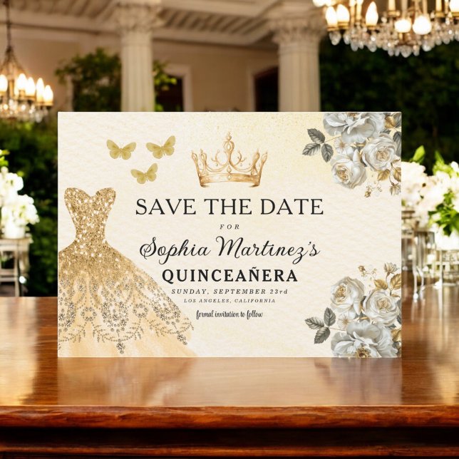 Budget Quinceanera Blumengold Save the Date (Von Creator hochgeladen)