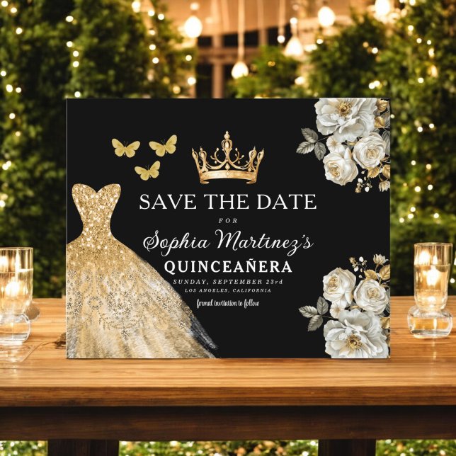 Budget Quinceanera Blumengold Save the Date Flyer (Von Creator hochgeladen)