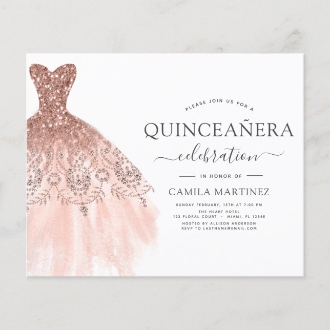 Budget Quinceanera Blush Pink Glitzer Einladung Flyer (Vorne)